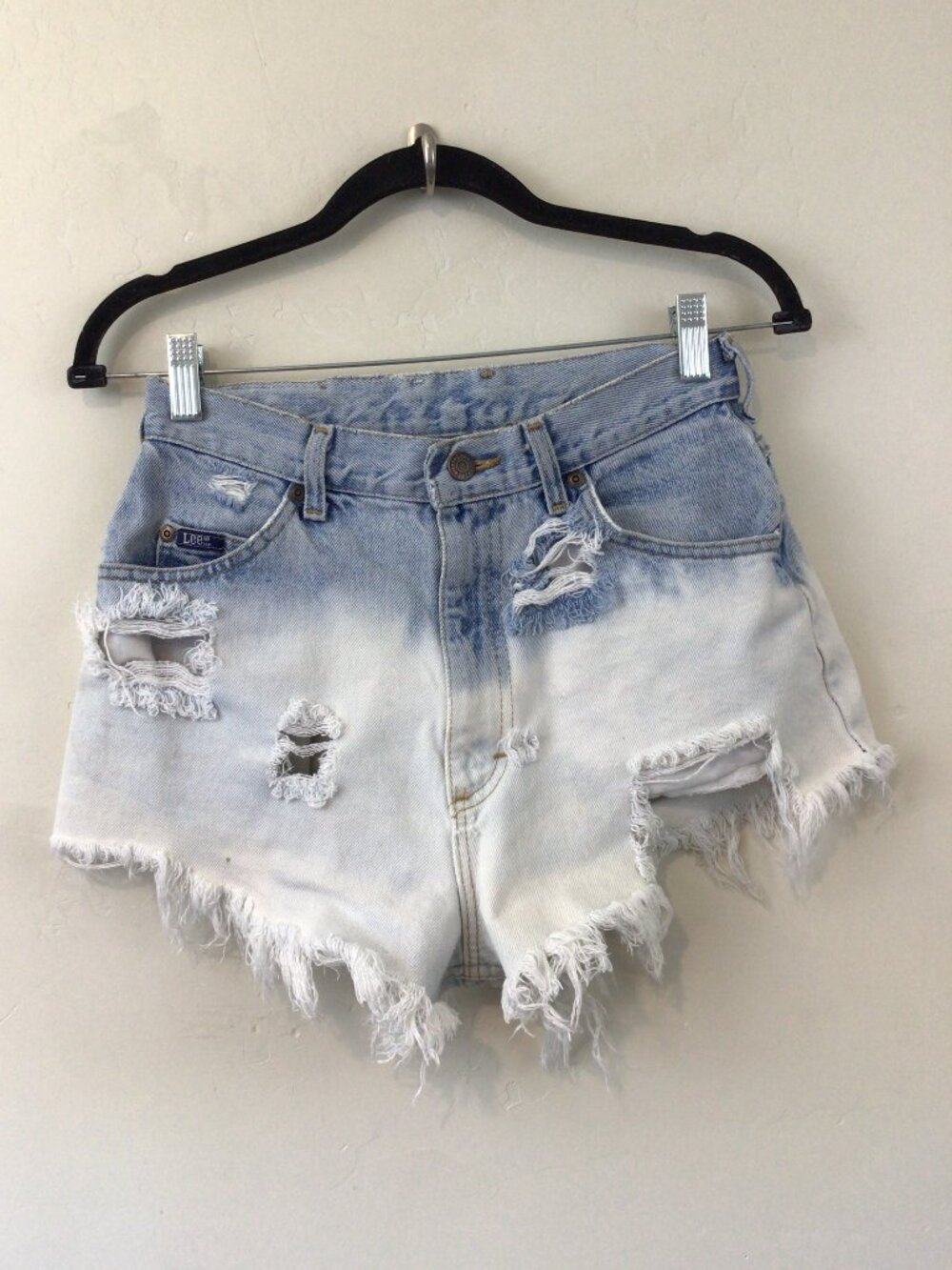 DIY Handmade Distressed and Bleach Vintage High Waist Lee Denim Shorts 25"